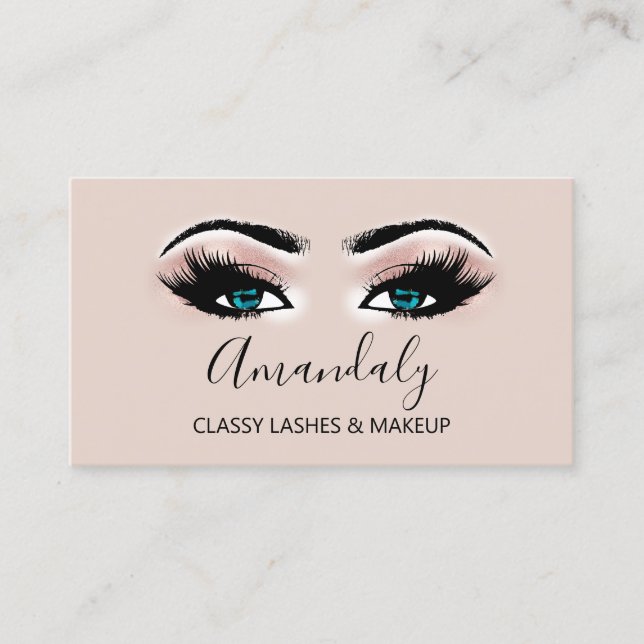 Professional Makeup Artist Blue Eyelash Gold VIP Business Card (Front)