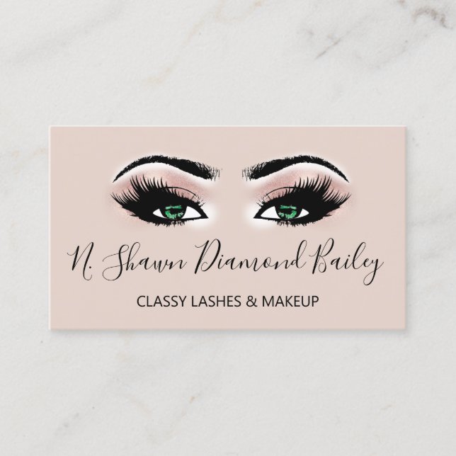 Professional Makeup Artist Green Eyelash Gold VIP Business Card (Front)