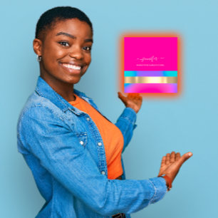 Professional Makeup Artist Holographic Blue Pink Square Business Card