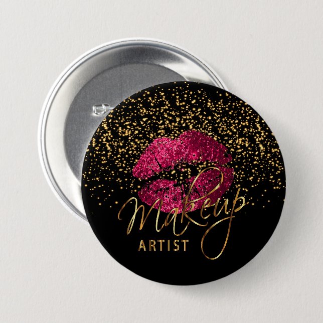 Professional Makeup Artist - Hot Pink Lips 3 Inch Round Button (Front & Back)