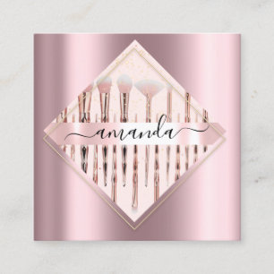 Professional Makeup Artist Logo Brushes Rose Blush Square Business Card
