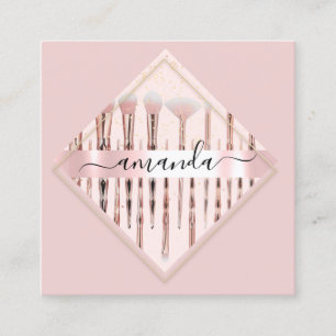 Professional Makeup Artist Logo Brushes Rose Frame Square Business Card