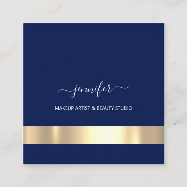 Professional Makeup Artist Modern Blue Navy Square Business Card (Front)