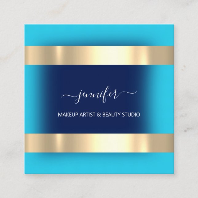 Professional Makeup Artist Modern Pink  Blue Teal Square Business Card (Front)