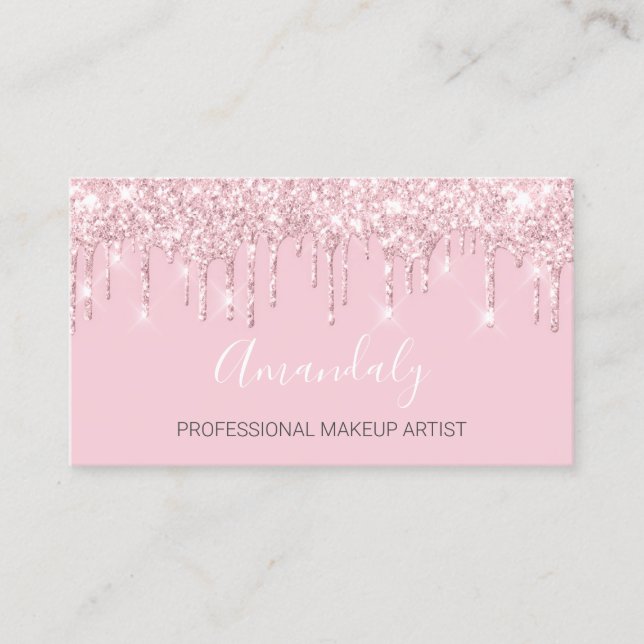 Professional Makeup Artist Modern Pink Drips VIP Business Card (Front)