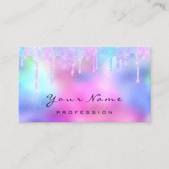 Professional Makeup Artist Pink Hairs Holograph Business Card (Front)