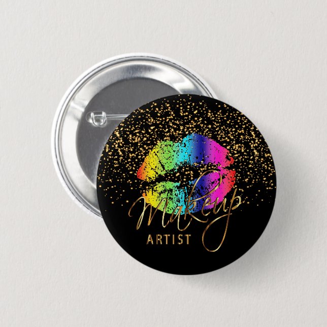 Professional Makeup Artist - Rainbow Lips 2 Inch Round Button (Front & Back)
