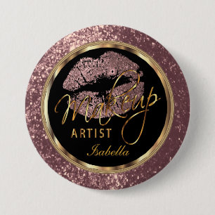 Professional Makeup Artist Rose, Black and Gold 3 Inch Round Button