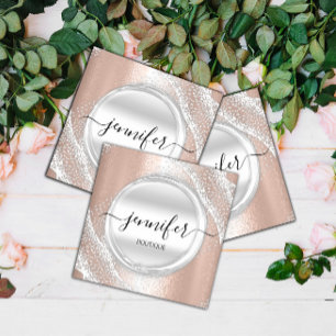 Professional Makeup Artist Rose Silver Grey Logo Square Business Card