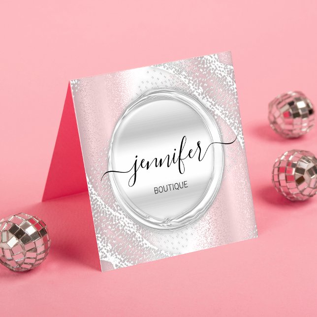 Professional Makeup Artist Rose Silver Grey Logo Square Business Card (Creator Uploaded)