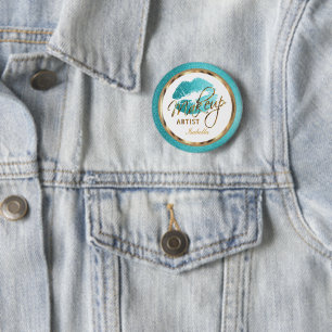 Professional Makeup Artist Teal, Gold and White 2 Inch Round Button