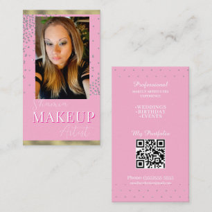 Professional Makeup Hair Photo Bling QR Code Business Card