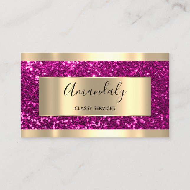 Professional Makeup Holograph Pink Gold Glitter Business Card (Front)