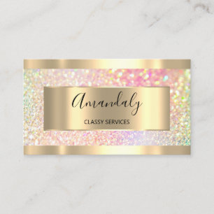 Professional Makeup Holographic Gold Glitter Pink Business Card