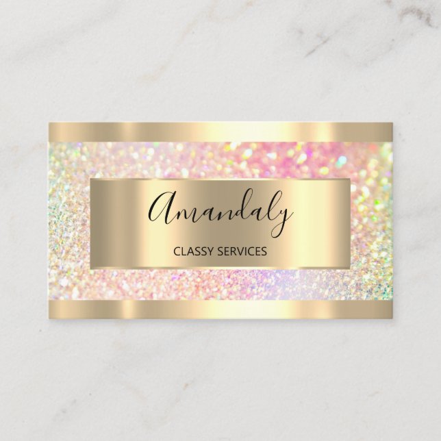 Professional Makeup Holographic Gold Glitter Pink Business Card (Front)
