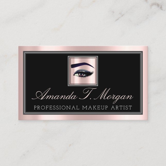 Professional Makeup Lash Extension Brow Pink Black Business Card (Front)