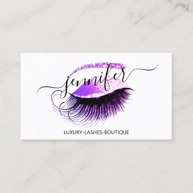 Professional Makeup Lash QR Code Logo Pink Purple Business Card (Front)