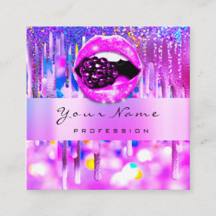 Professional Makeup  Logo Lip Holograph Drip Berry Square Business Card