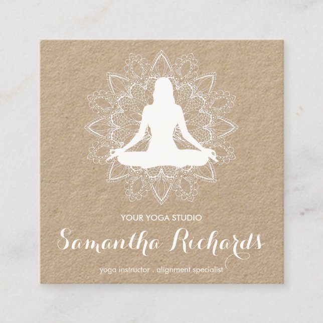 Professional Mandala Trendy Celestial White Kraft Square Business Card (Front)