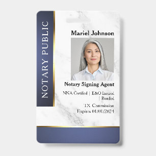 Professional Marble Blue Gold Notary Public ID  Badge