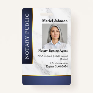 Professional Marble Blue Gold Notary Public ID  Badge