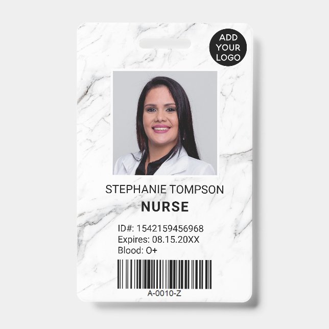 Professional marble nurse photo logo code badge (Front)