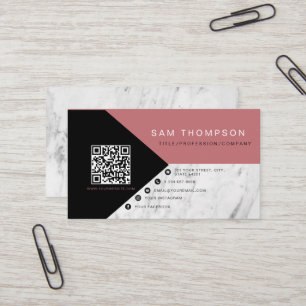 Professional Marble Pink Black QR Code Modern Business Card