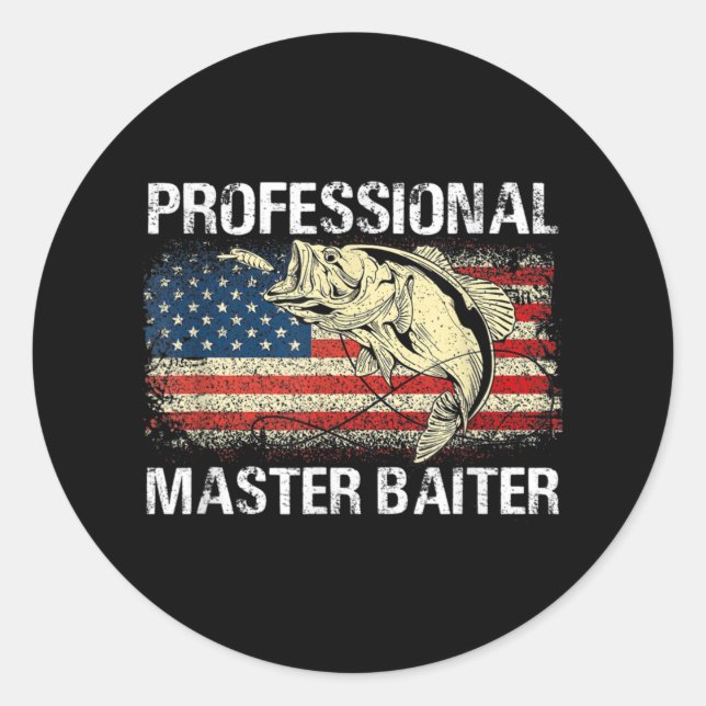 Professional Master Baiter Retro American Flag Classic Round Sticker (Front)