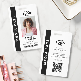 Professional Media Pass Photo ID QR Code Badge