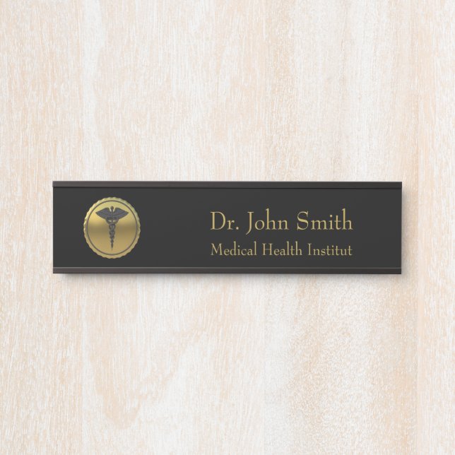 Professional Medical 3D Gold Caduceus Emblem Door Sign (Front)