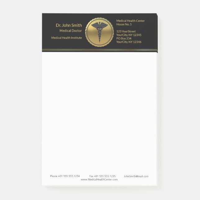 Professional Medical 3D Gold Caduceus Emblem Post-it Notes (Front)