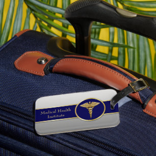 Professional Medical Caduceus Blue Gold Luggage Tag