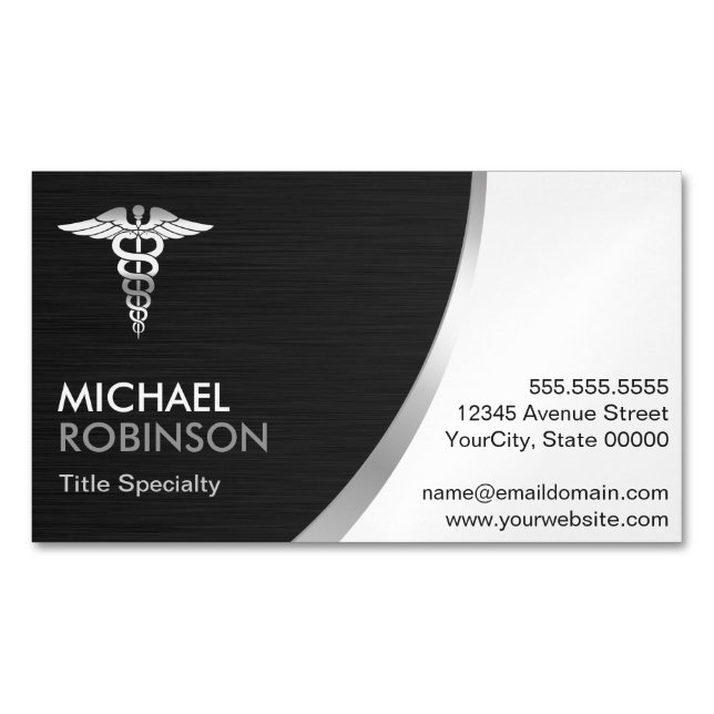 Professional Medical Caduceus Logo Modern Classic Magnetic Business Card (Front)