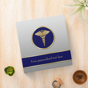 Professional Medical Gold Caduceus Blue Binder
