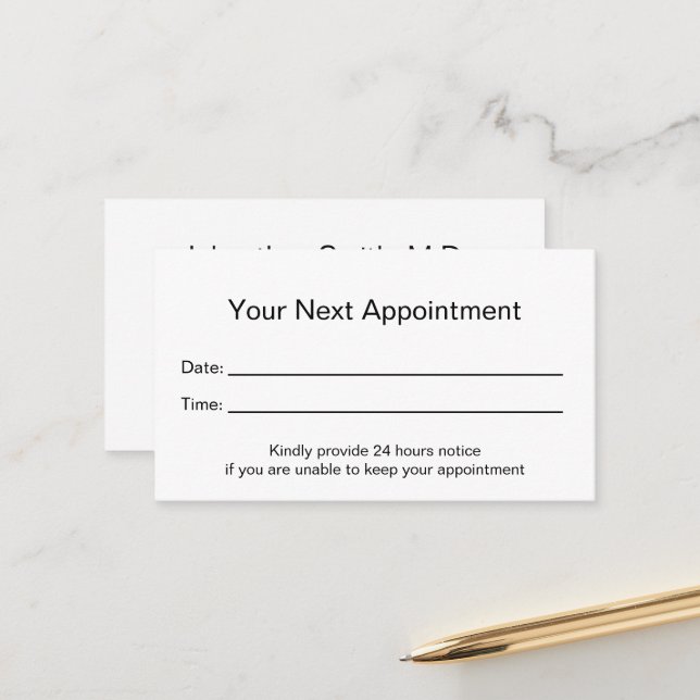 Professional Medical Office Your Appointment Card (Front/Back In Situ)