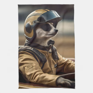 Professional Meerkat Racing Driver, badge Kitchen Towel