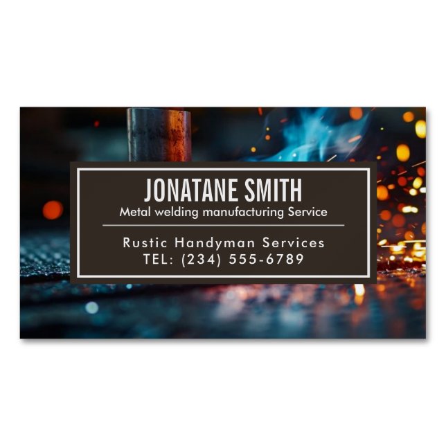 Professional Metal Welding Fabrication Contractor  Magnetic Business Card (Front)