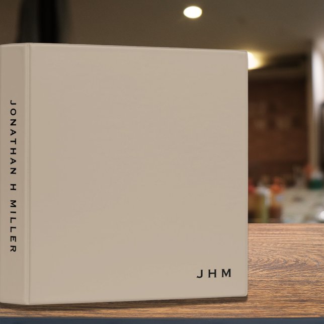 Professional Minimal Beige Black Monogram Initials Binder (Creator Uploaded)