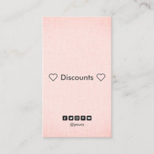 Professional Minimal Blush Linen Discount Vertical Business Card