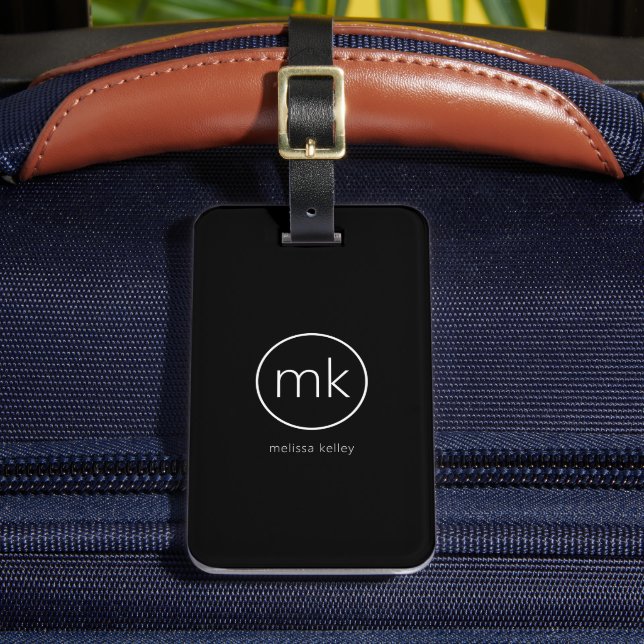 Professional Minimal Monogram Initial Chic Black Luggage Tag (Front Insitu 2)