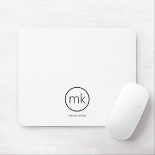 Professional Minimal Monogram Initial Clean White Mouse Pad