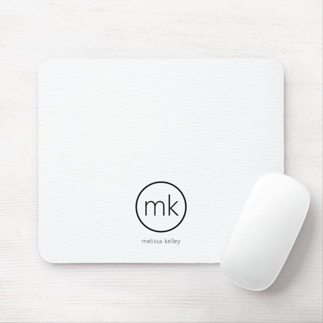 Professional Minimal Monogram Initial Clean White Mouse Pad (With Mouse)