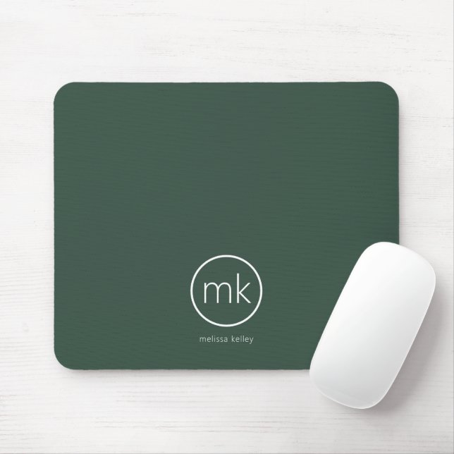 Professional Minimal Monogram Initial Forest Green Mouse Pad (With Mouse)