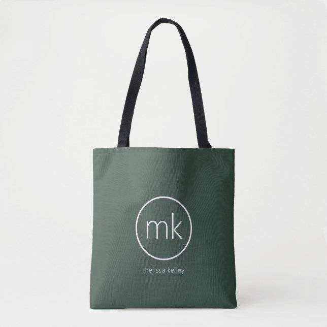 Professional Minimal Monogram Initial Forest Green Tote Bag (Front)