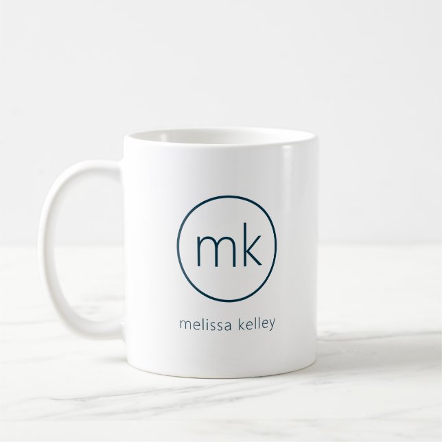 Professional Minimal Monogram Initial Indigo Blue Coffee Mug (Left)