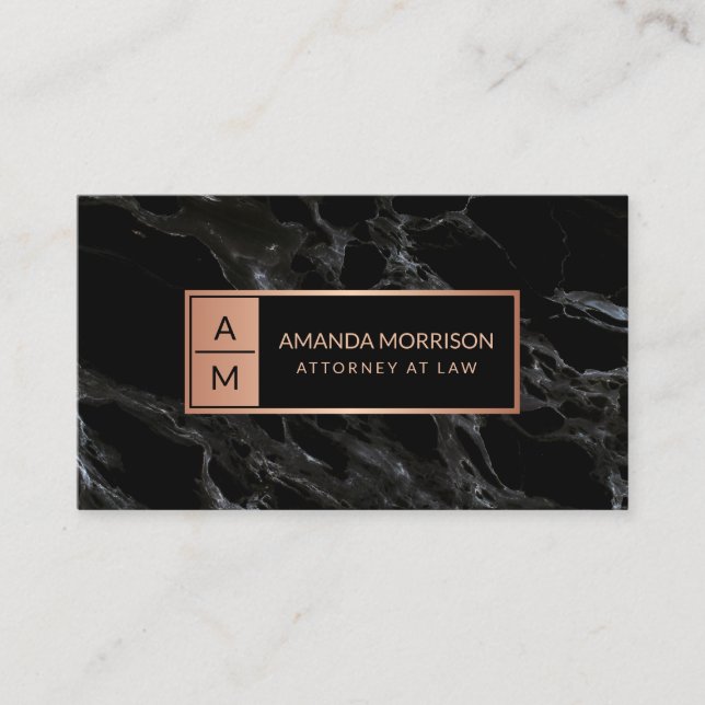 Professional Minimal Monogram Rose/Black Marble Business Card (Front)