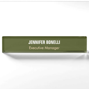 Professional minimalist add your name army green nameplate