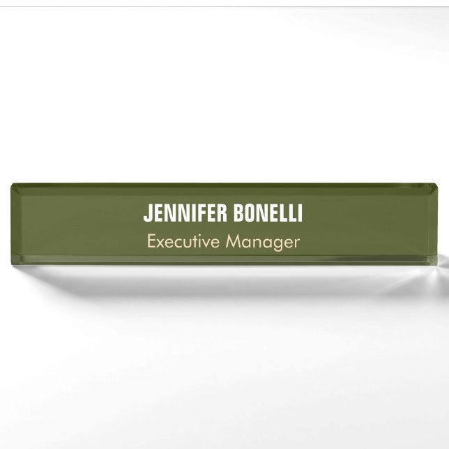 Professional minimalist add your name army green nameplate (Front)
