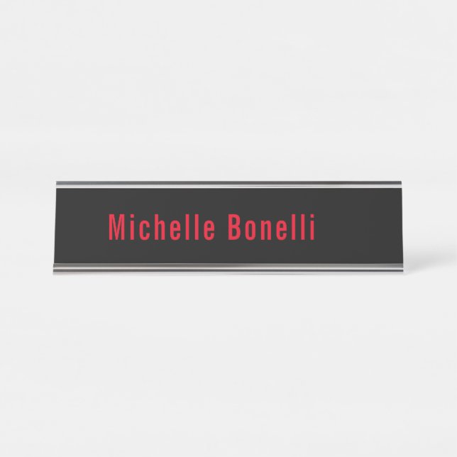 Professional Minimalist Black Red Modern Plain Desk Name Plate (Front)