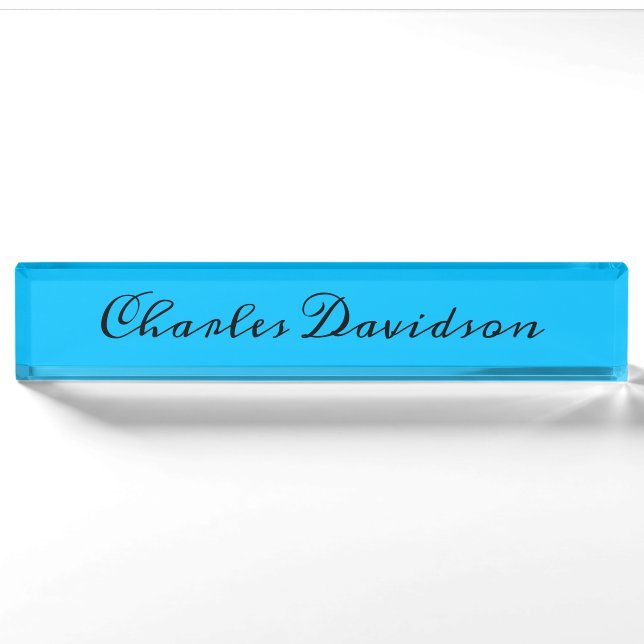 Professional Minimalist Calligraphy Deep Sky Blue Nameplate (Front)